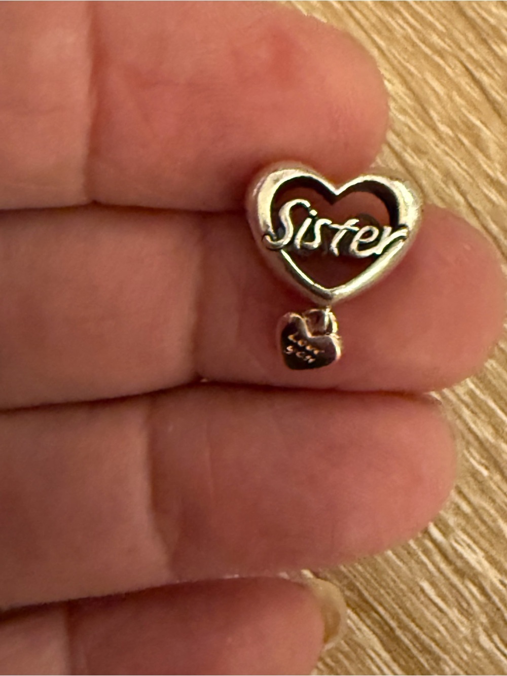 'Sister' Heart Charm Pendant - Silver Tone